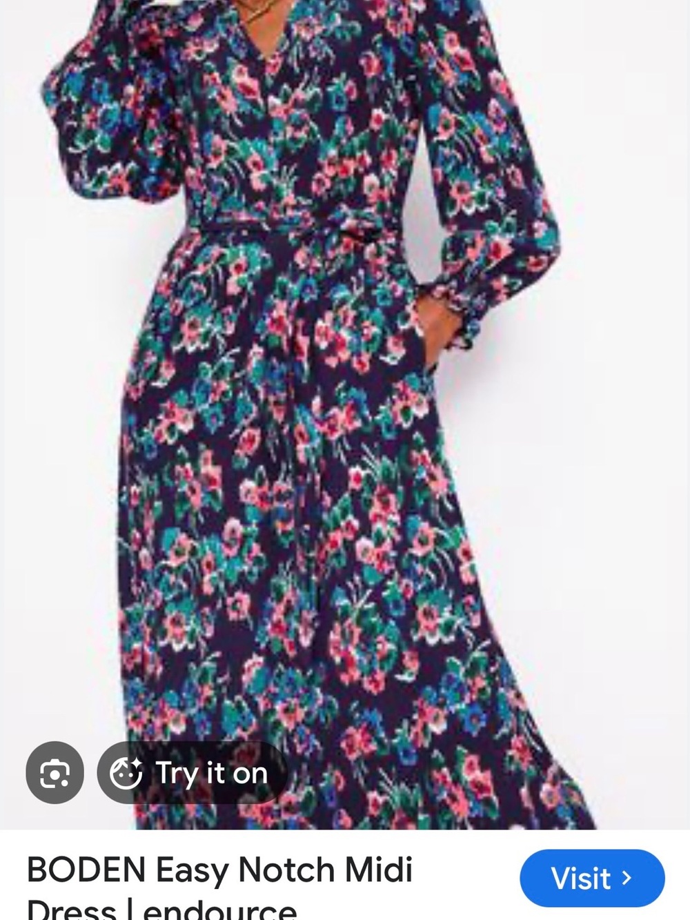 Boden Navy Floral Tie-Waist Midi Dress